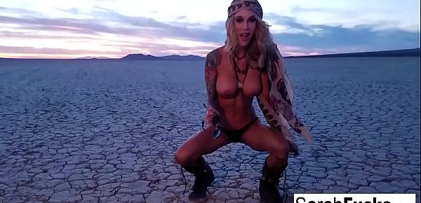 Sexy Tattooed hottie strips on a dry bed lake